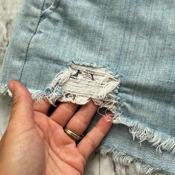 Aerie womens size small Elastic Waist Pull-On Denim Chambray Shorts braided belt - Picture 3 of 12